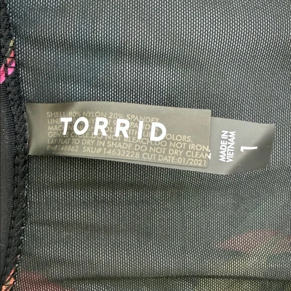 TORRID Black Multicolor Floral Print Swim Tank Top Size 1X - Picture 3 of 9